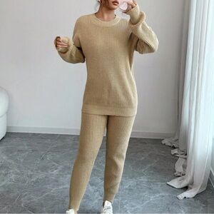 2 pieces set Cozy Tan Knit Sweater and Pants Set